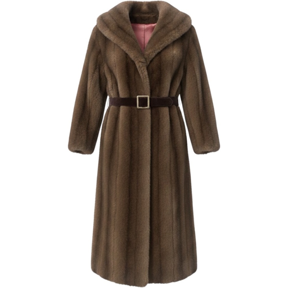 True Vintage 60s 70s Penny Lane Faux Fur Coat Tissavel France Belted Chocolate